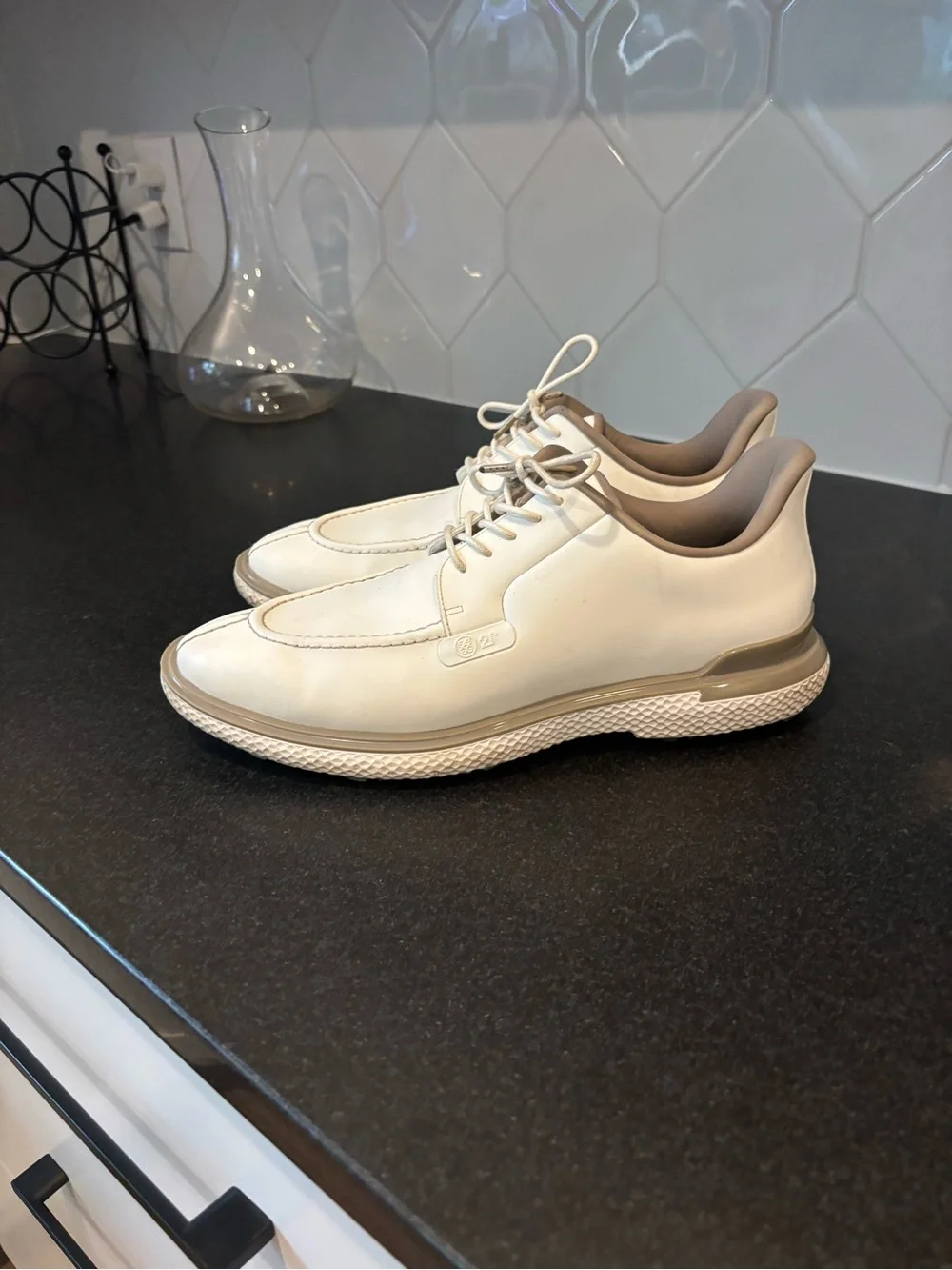 G/FORE Men's White Sneakers with Taupe Accents